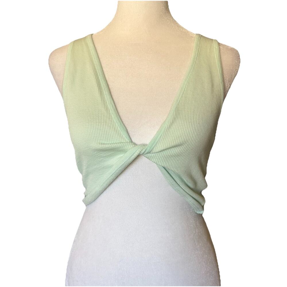 NWT Urban Outfitters Medium Large Crop Top Knot Front Mint Vneck Ribbed Knit